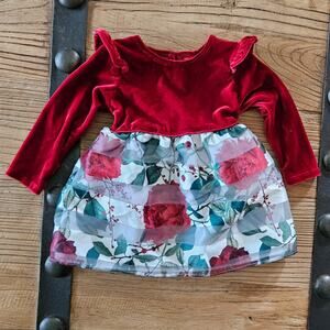 Wonder Nation Red Velvet Floral Christmas Party Dress sz 6-9m